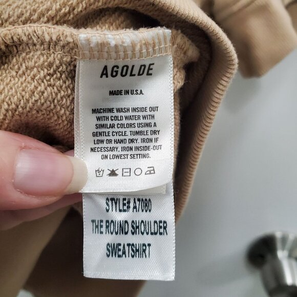 Agolde The Round Shoulder Sweatshirt Women's Tan 100% Cotton Top USA Made Sz M - Picture 5 of 9